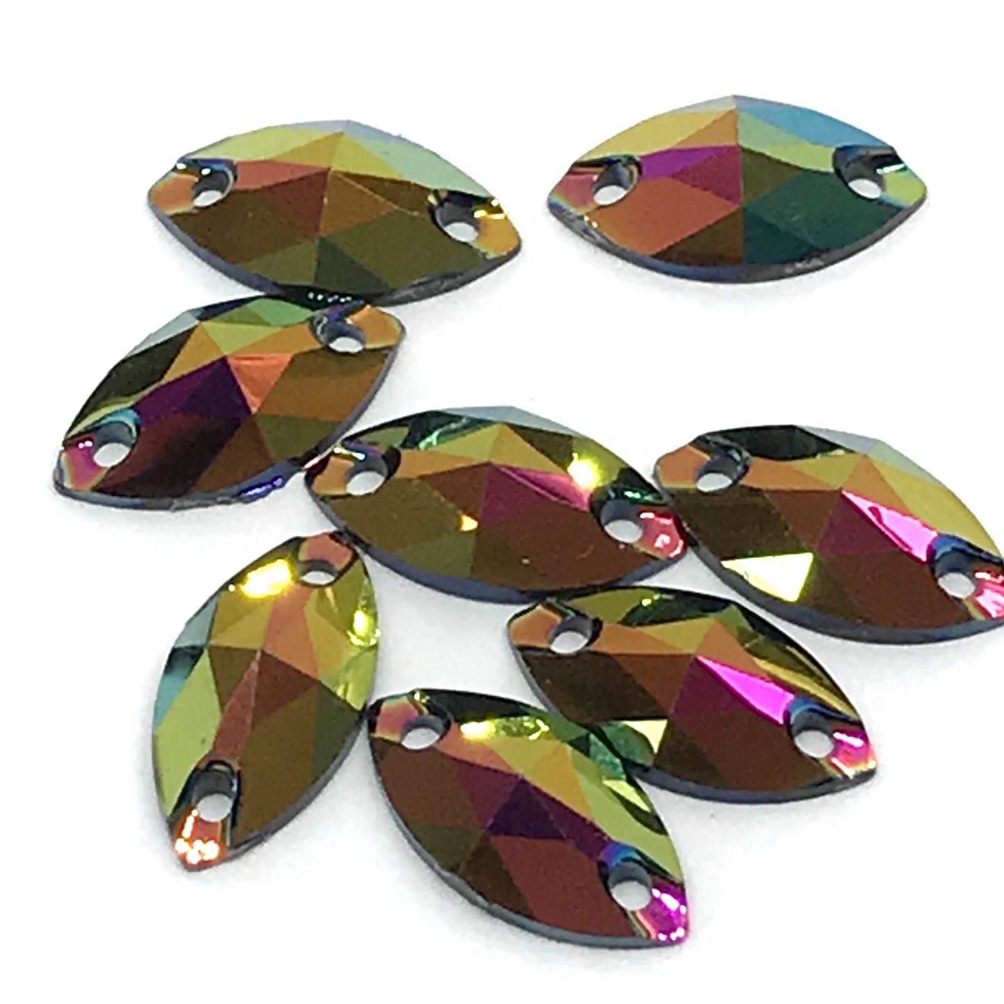 7*12mm, Gold AB #58, Various Black AB Mini Navette, sew on, Black Bottom, Resin Gem, (Sold in 12 pcs)