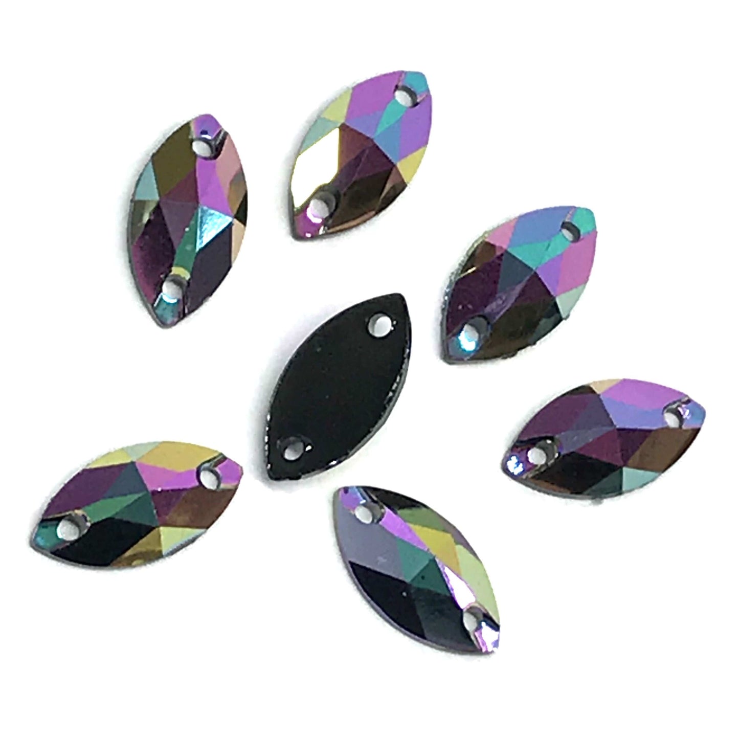 7*12mm, Amethyst AB (pinkish), Various Black AB Mini Navette, sew on, Black Bottom, Resin Gem, (Sold in 12 pcs)