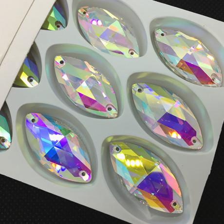 Sundaylace Creations & Bling Glass Gem 13*22mm / Crystal AB Multiple Sizes of AB Navette Horse Eye Sew on Glass Gem *Sold in pairs*