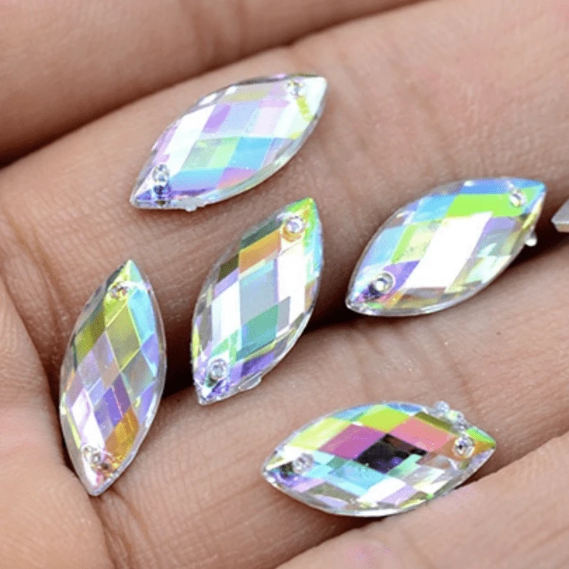 Sundaylace Creations & Bling Resin Gems 7*15mm Checkered AB, Sew on Resin Gems *Sold in 12 gems