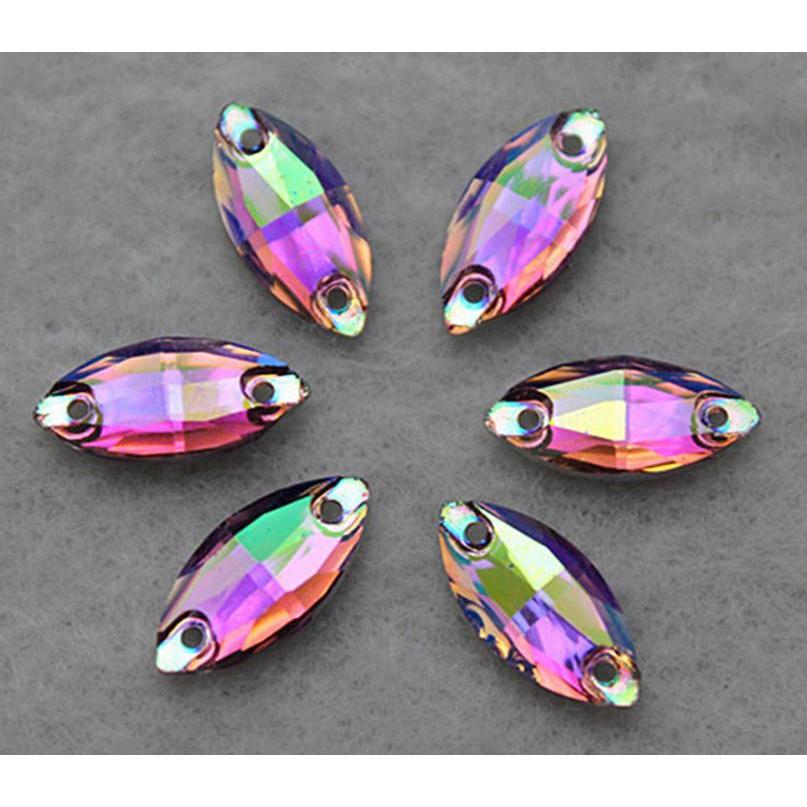 7*15mm, Gold Topaz AB, Colourful AB Navette Shaped Resin Sew on Gems, Resin Gem, (Sold in Pair)