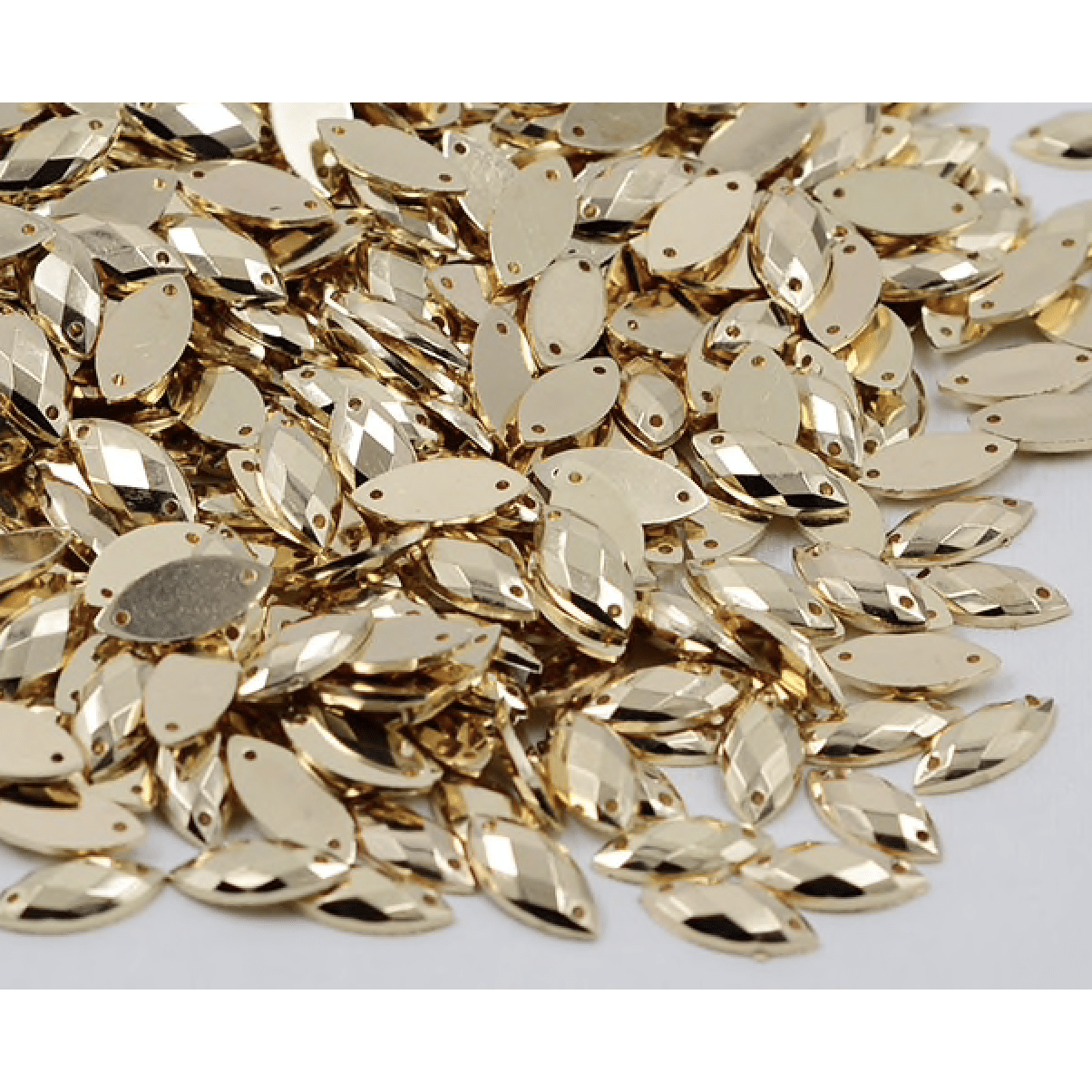 Sundaylace Creations & Bling Resin Gems Gold 7*15mm Gold or Silver Metallic Navette, Sew on, Resin Gem *Sold in set of 12*