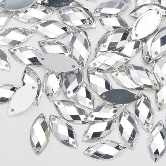 Sundaylace Creations & Bling Resin Gems Silver 7*15mm Gold or Silver Metallic Navette, Sew on, Resin Gem *Sold in set of 12*