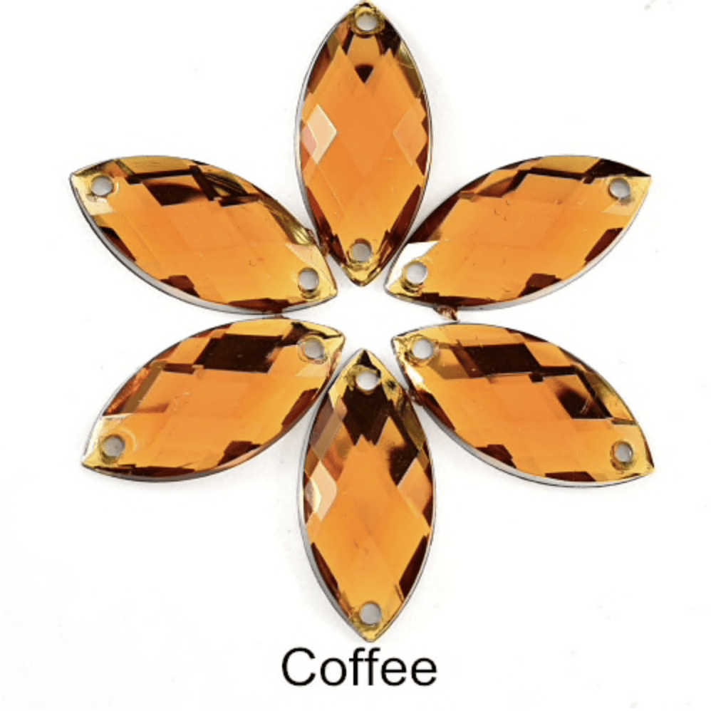 Sundaylace Creations & Bling Resin Gems Coffee 7*15mm Navette in Muliple Colours, Sew On/Glue on, Resin Gem *Sold in set of 12 gems*