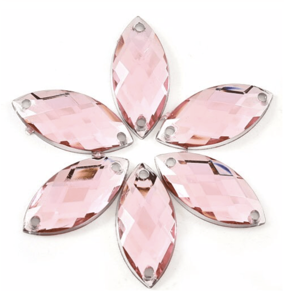 Sundaylace Creations & Bling Resin Gems Light Pink 7*15mm Navette in Muliple Colours, Sew On/Glue on, Resin Gem *Sold in set of 12 gems*