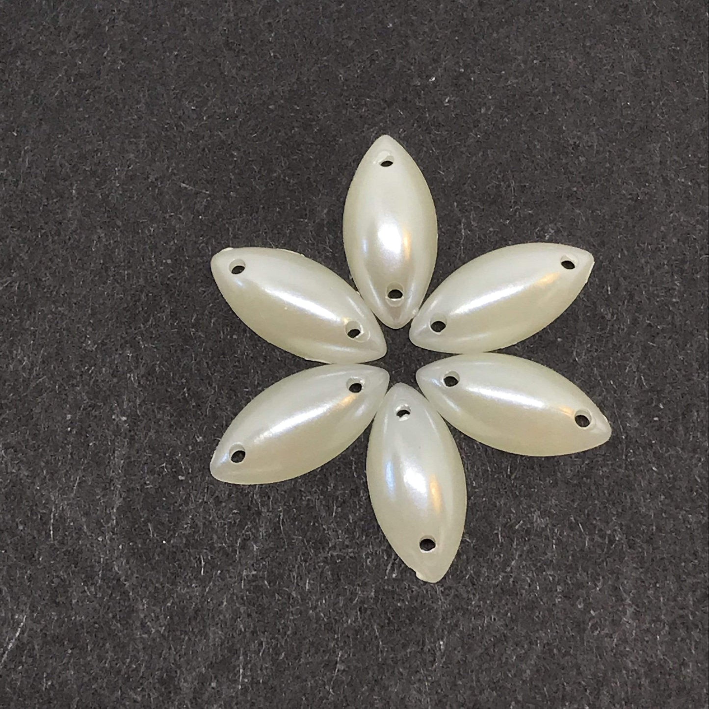 7*15mm, 7*15mm Ivory, Pearl Ivory & White Navette/Horse Eye with sew on holes, Pearl, Resin Gem, (Sold in 12 pcs)