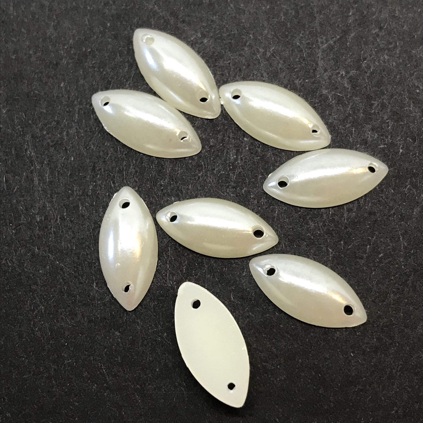 Sundaylace Creations & Bling Pearl Gems 7*15mm Pearl Ivory & White Navette/Horse Eye with sew on holes, Pearl Resin Gem (Sold in 12 gem)