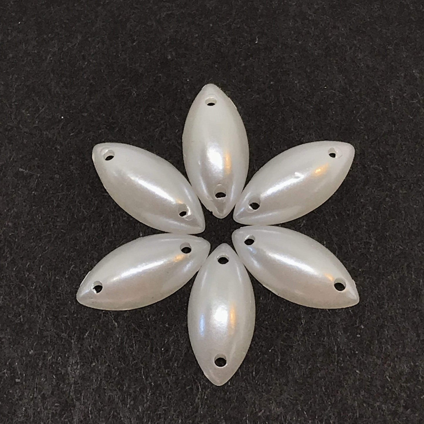 7*15mm, 7*15mm White, Pearl Ivory & White Navette/Horse Eye with sew on holes, Pearl, Resin Gem, (Sold in 12 pcs)