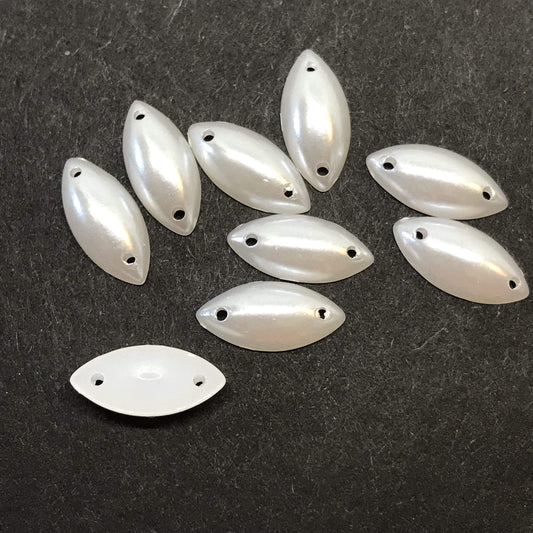 Sundaylace Creations & Bling Pearl Gems 7*15mm Pearl Ivory & White Navette/Horse Eye with sew on holes, Pearl Resin Gem (Sold in 12 gem)