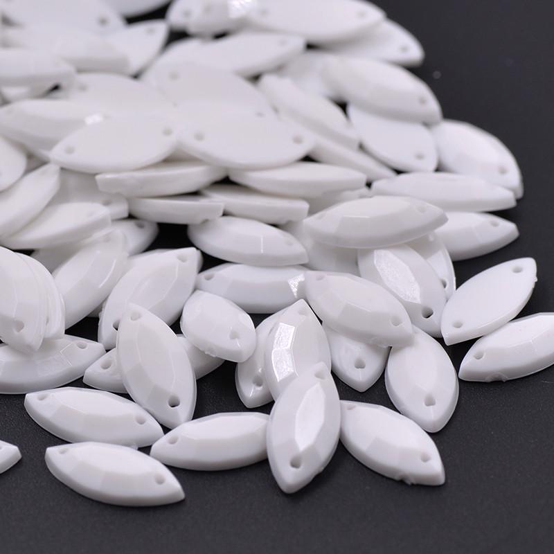 Sundaylace Creations & Bling Resin Gems 7*15mm White Strass Acrylic Stone Sew On Rhinestone Horse Eye Resin *Sold in 12 Pair*