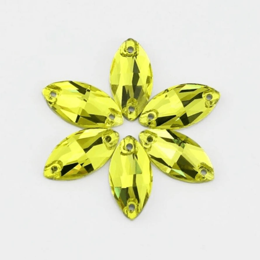 Sundaylace Creations & Bling Fancy Glass Gems 7*15mm Yellow Citrine Navette, Sew on, Glass Gem *Sold in pair*