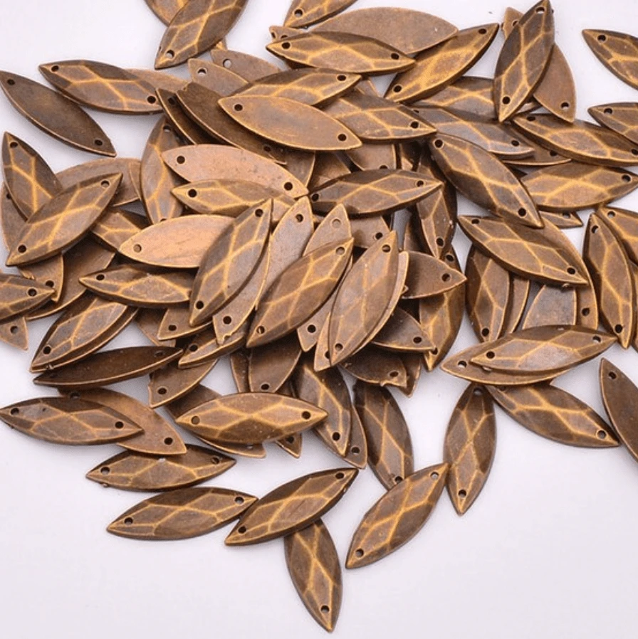 Sundaylace Creations & Bling Resin Gems 7*21mm Antique Copper Navette, Sew on, Metallic Resin Gems (Sold in Pair)