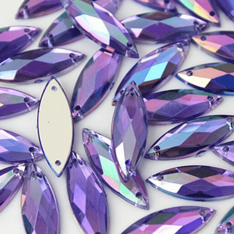 Sundaylace Creations & Bling Resin Gems 7*21mm Purple AB Navette, Sew on, Resin Gems (Sold in Pair)