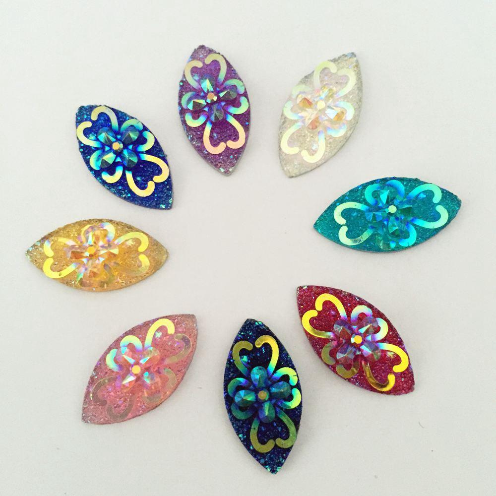 Sundaylace Creations & Bling Resin Gems 8*17mm Double Scroll AB Navette, Glue on, Resin Gem
