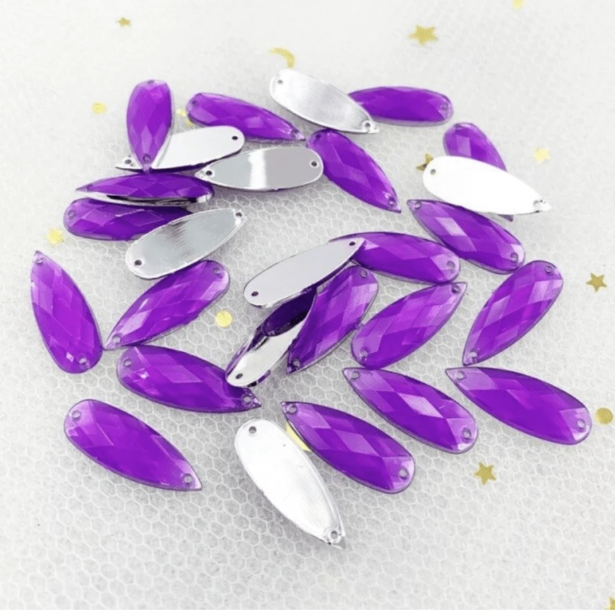 Purple With Sew On Holes, 8*22m Mixed Opal, Long Teardrop, Glue on, Resin Gem, (Sold in Pair)