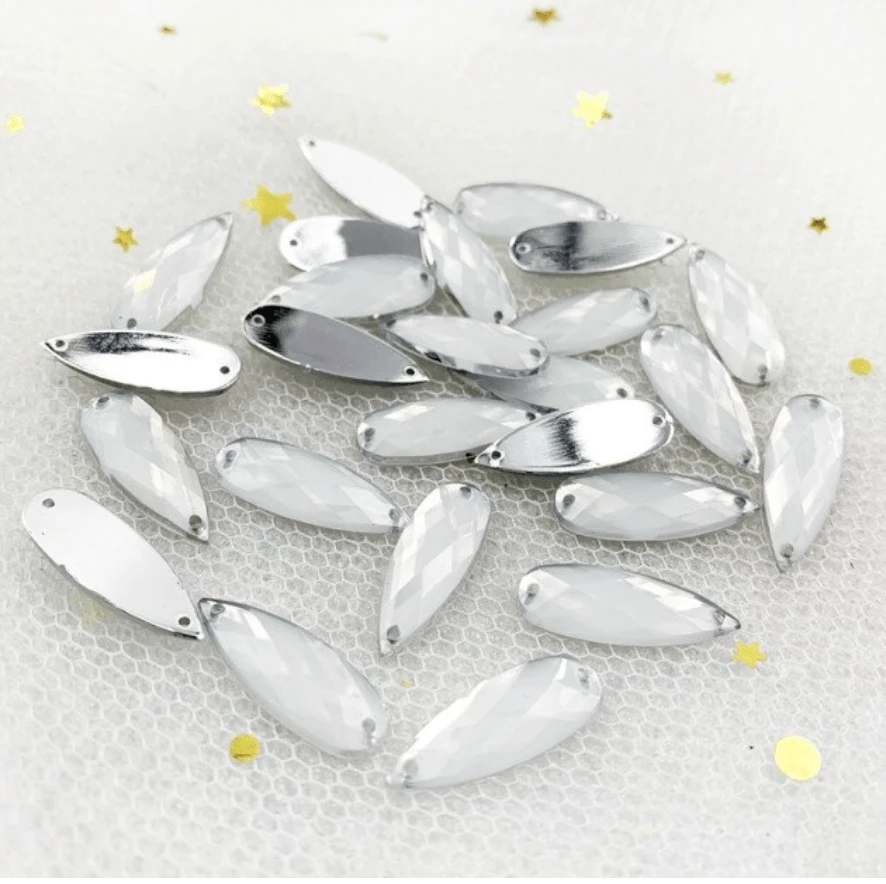 Opal White, 8*22m Mixed Opal, Long Teardrop, Glue on, Resin Gem, (Sold in Pair)