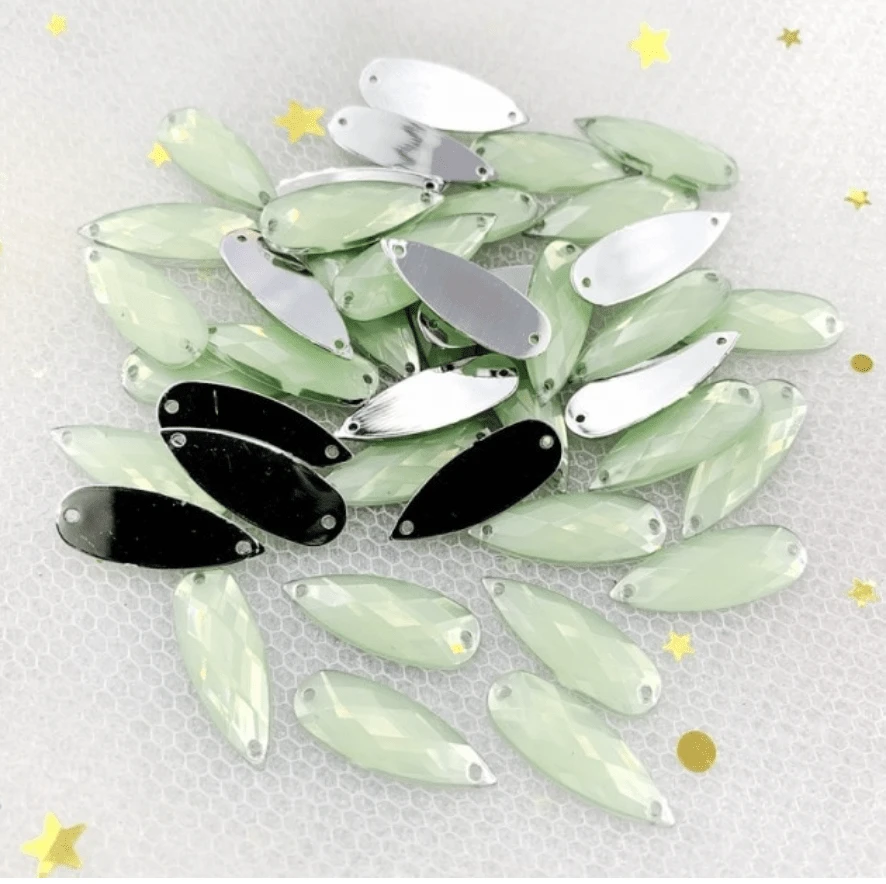 Opal Mint Green, 8*22m Mixed Opal, Long Teardrop, Glue on, Resin Gem, (Sold in Pair)