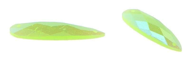 John Beads Resin Gems 8*28mm, Lime Opal AB, Long Teardrop, Resin Gem, Sew-on