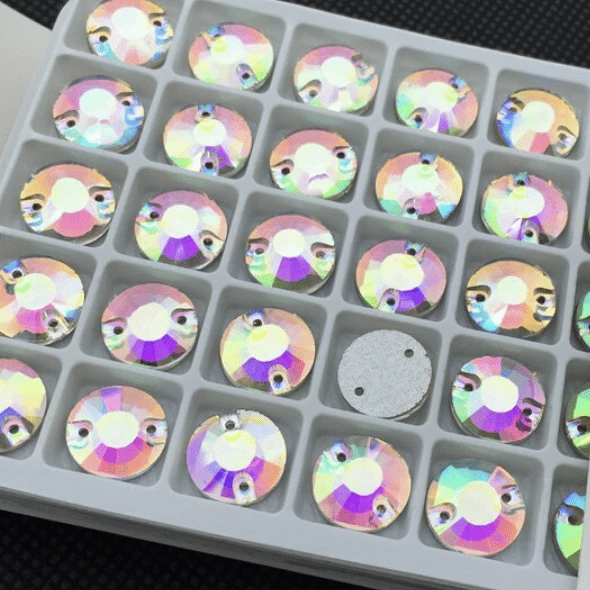 Sundaylace Creations & Bling Glass Gems 8mm- 10mm AB Flat Top Rivoli, *New*, Sew on, Glass Gem