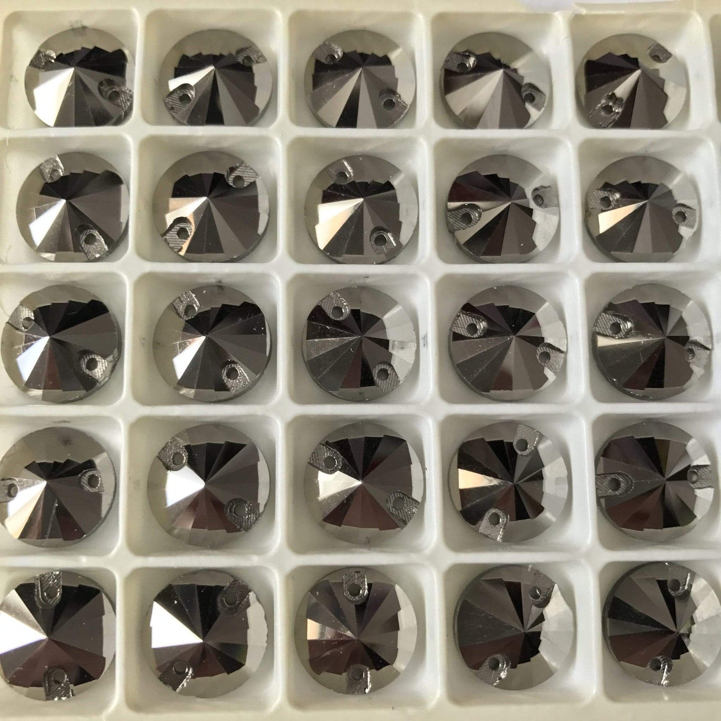 Sundaylace Creations & Bling Glass Gem 14mm / Silver Hematite 8mm, 10mm, & 12mm Rivoli Metallic Silver/Jet Hematite and Gold Metallic, Sew on, Glass Gem