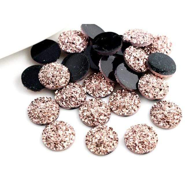 Sundaylace Creations & Bling Resin Gems 8mm-14mm Rose Gold Flat Faux Druzy Resin Gem