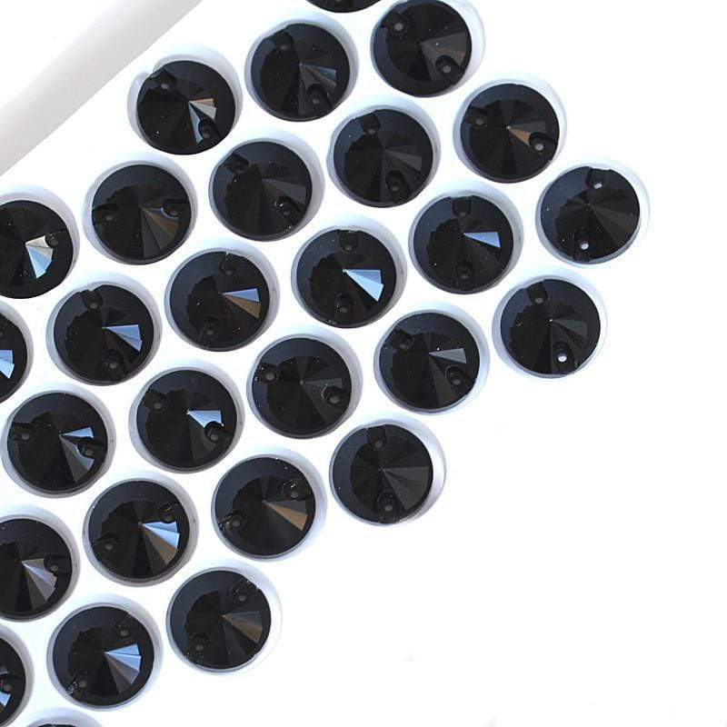 Sundaylace Creations & Bling Glass Gem 8mm, 10mm, & 12mm Black Rivoli, Sew On, Glass Gem