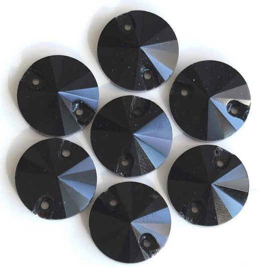 Sundaylace Creations & Bling Glass Gem 10mm 8mm, 10mm, & 12mm Black Rivoli, Sew On, Glass Gem