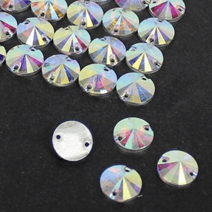 8mm, 12mm, 12mm AB Resin Rivoli, Foil Back, Resin Gem, (Sold in Pair)