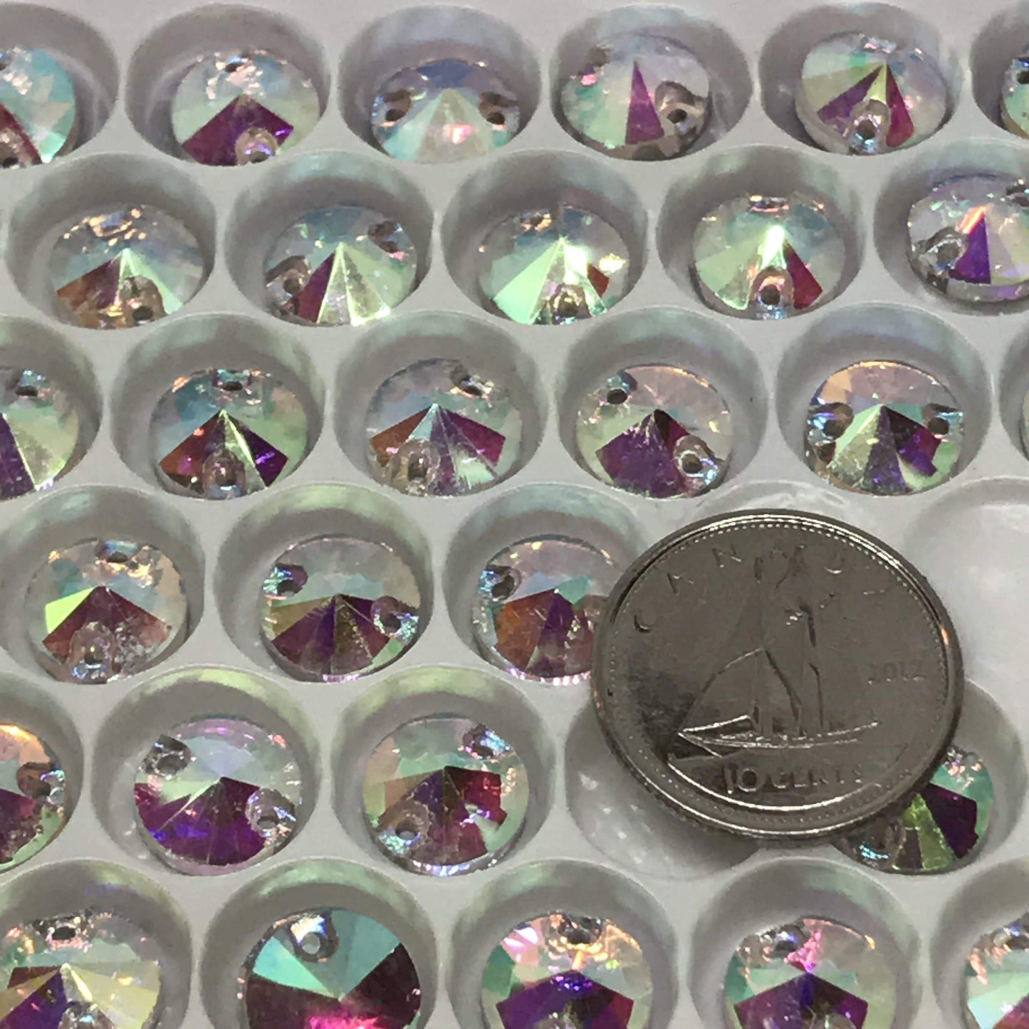 Sundaylace Creations & Bling Glass Gem 8mm AB Rivoli Round, Foil Back, Sew On, Glass Gem