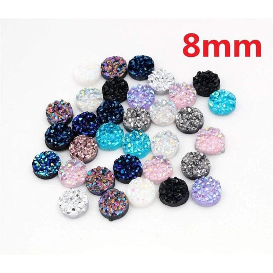 8mm Blue Metallic Textured Druzy, Glue on, Resin Gem, (Sold in Pair)
