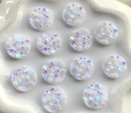 Sundaylace Creations & Bling Resin Gems White AB 8mm Various Textured Druzy, Glue On, Resin Gem