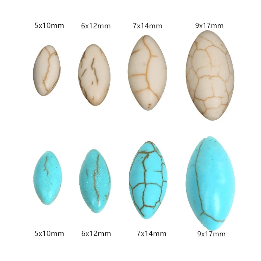 Sundaylace Creations & Bling Stone Gem 9*17mm Howlite/Turquoise Navette Semi-Precious Howlite Stone, Glue on, Stone Gem