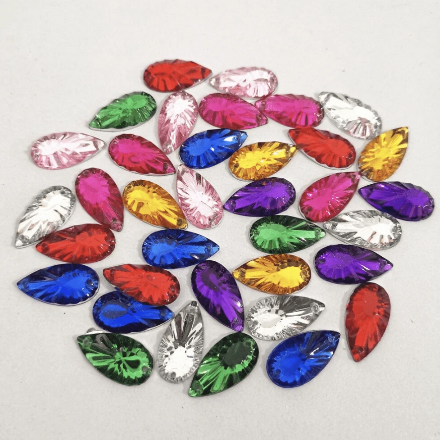 9*17mm, Purple Burst, Mixed Burst Long Teardrop, Sew on, Resin Gems, Resin Gem, (Sold in 4pcs)