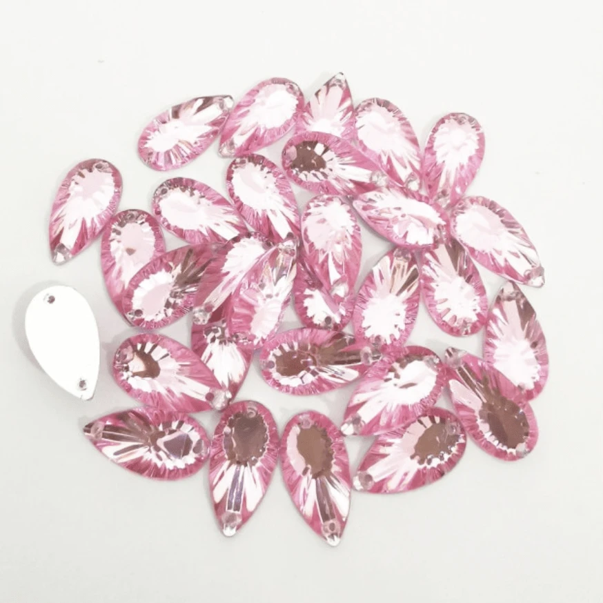 9*17mm, Light Pink Burst, Mixed Burst Long Teardrop, Sew on, Resin Gems, Resin Gem, (Sold in 4pcs)