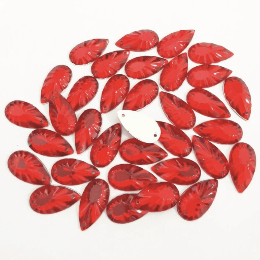 9*17mm, Red Burst, Mixed Burst Long Teardrop, Sew on, Resin Gems, Resin Gem, (Sold in 4pcs)