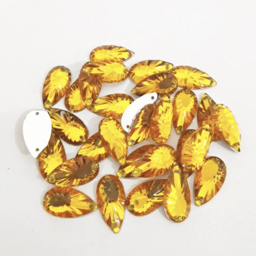 9*17mm, Gold Yellow Burst, Mixed Burst Long Teardrop, Sew on, Resin Gems, Resin Gem, (Sold in 4pcs)
