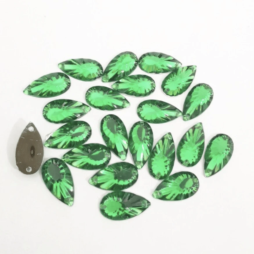 9*17mm, Green Burst, Mixed Burst Long Teardrop, Sew on, Resin Gems, Resin Gem, (Sold in 4pcs)