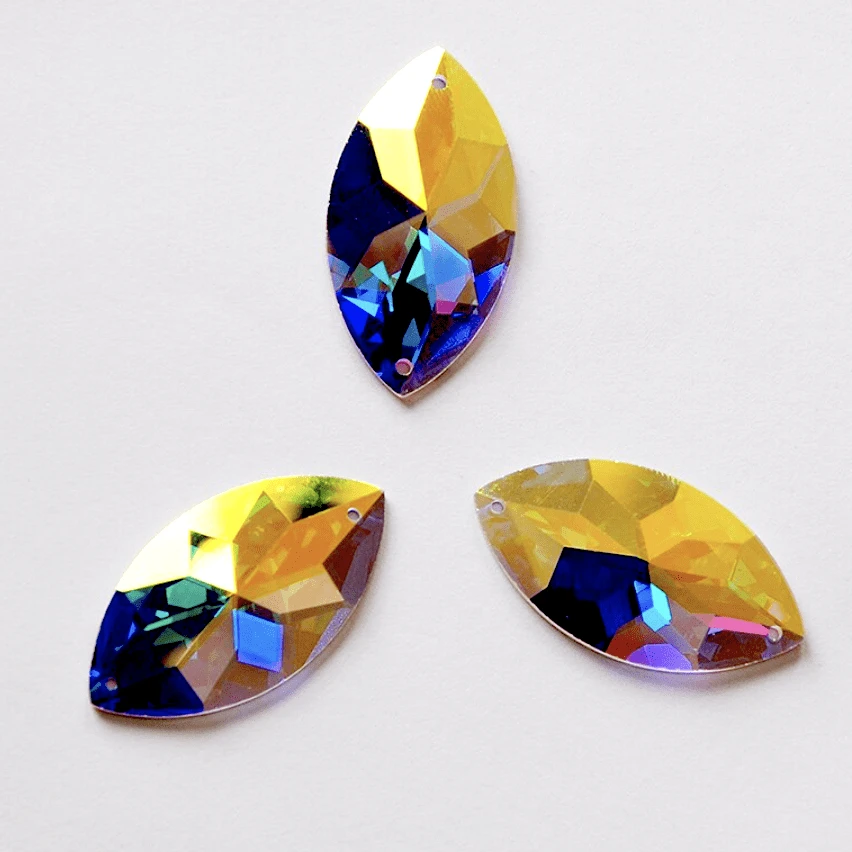 Sundaylace Creations & Bling Fancy Glass Gems 9*18mm AB 8-pointed star pattern, Navette, Sew on, Fancy Glass Gem