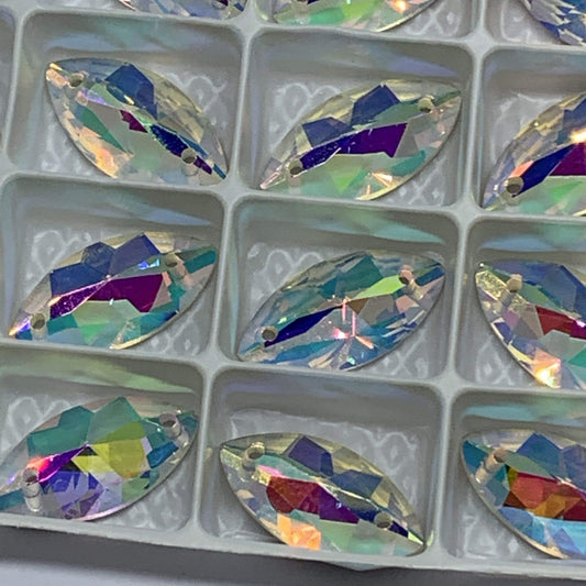 Sundaylace Creations & Bling Fancy Glass Gems 9*18mm AB 8-pointed star pattern, Navette, Sew on, Fancy Glass Gem