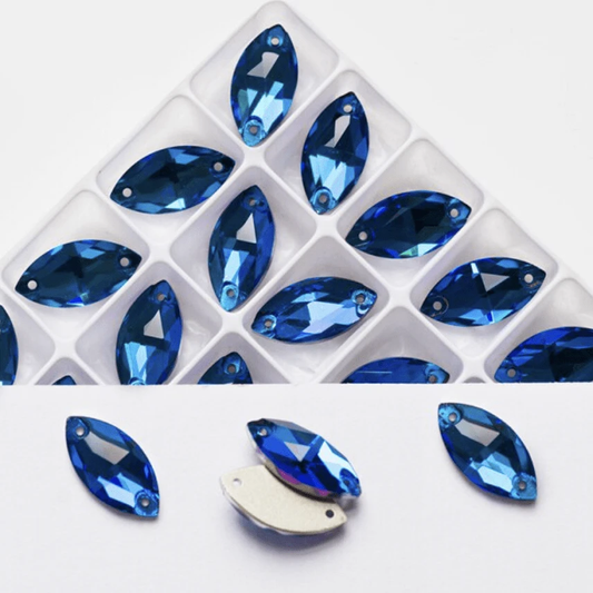 Sundaylace Creations & Bling Fancy Glass Gems 9*18mm Blue Flame *hints of purple Navette, Sew on, Fancy Glass Gem