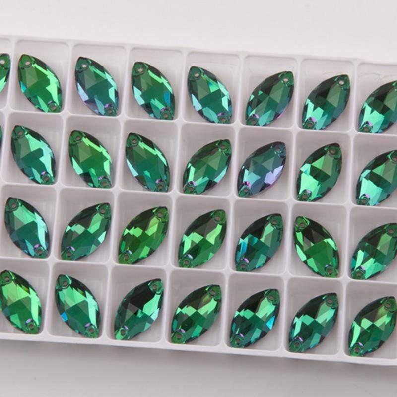 Fancy Glass Gems Fancy Glass Gems 9*18mm Emerald Flame, Mini Navette Flat back, Sew On, Fancy Glass Gem (*Sold in pair)