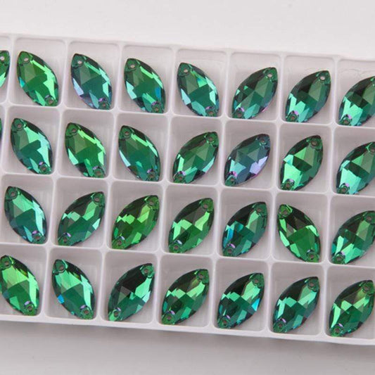 Fancy Glass Gems Fancy Glass Gems 9*18mm Emerald Flame, Mini Navette Flat back, Sew On, Fancy Glass Gem (*Sold in pair)
