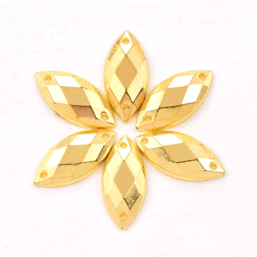 Sundaylace Creations & Bling Resin Gems 9*18mm Gold Metallic Navette, Sew on, Resin Gem