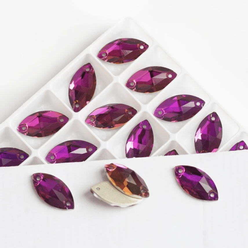 Sundaylace Creations & Bling Fancy Glass Gems 9*18mm Hot Pink Flame *hints of orange Navette, Sew on, Fancy Glass Gem