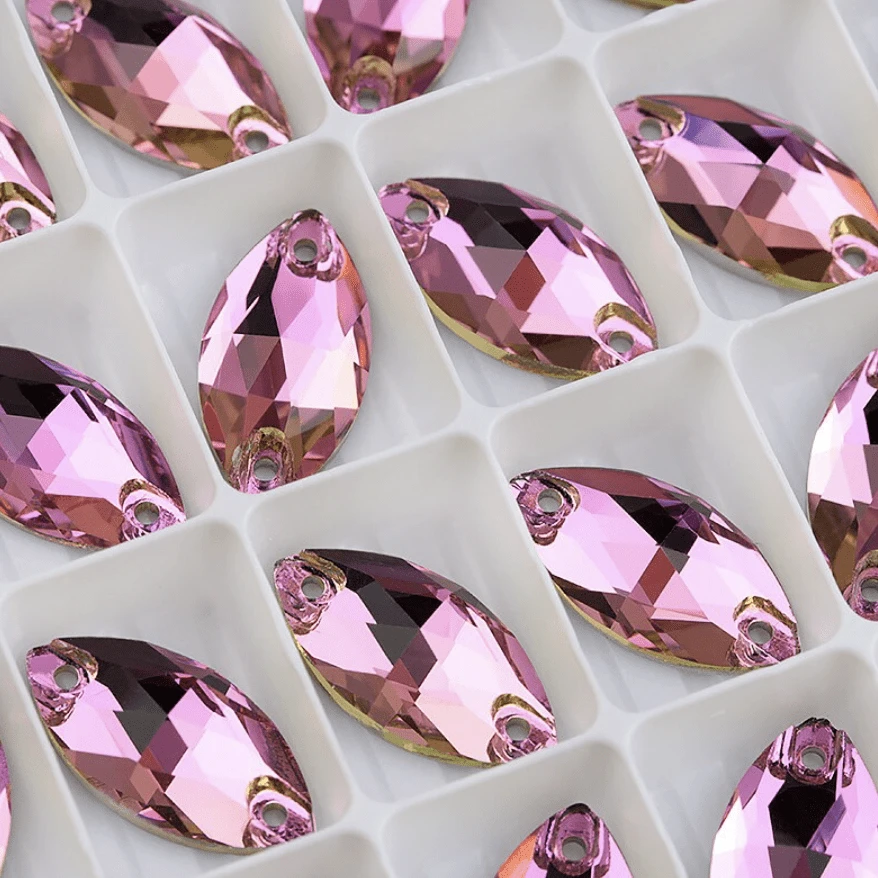 Sundaylace Creations & Bling Fancy Glass Gems 9*18mm Pink-Peridot Flame *hints of green Navette, Sew on, Fancy Glass Gem