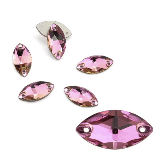 Sundaylace Creations & Bling Fancy Glass Gems 9*18mm Pink-Peridot Flame *hints of green Navette, Sew on, Fancy Glass Gem