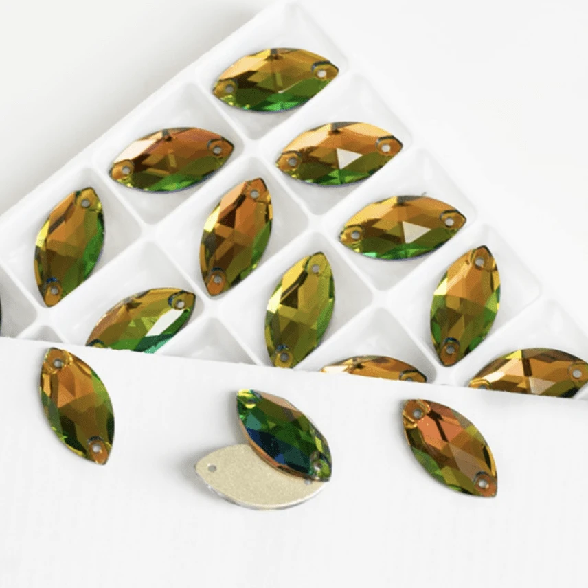 Sundaylace Creations & Bling Fancy Glass Gems 9*18mm Rainbow Vitriol Flame *muli-reflective Navette, Sew on, Fancy Glass Gem