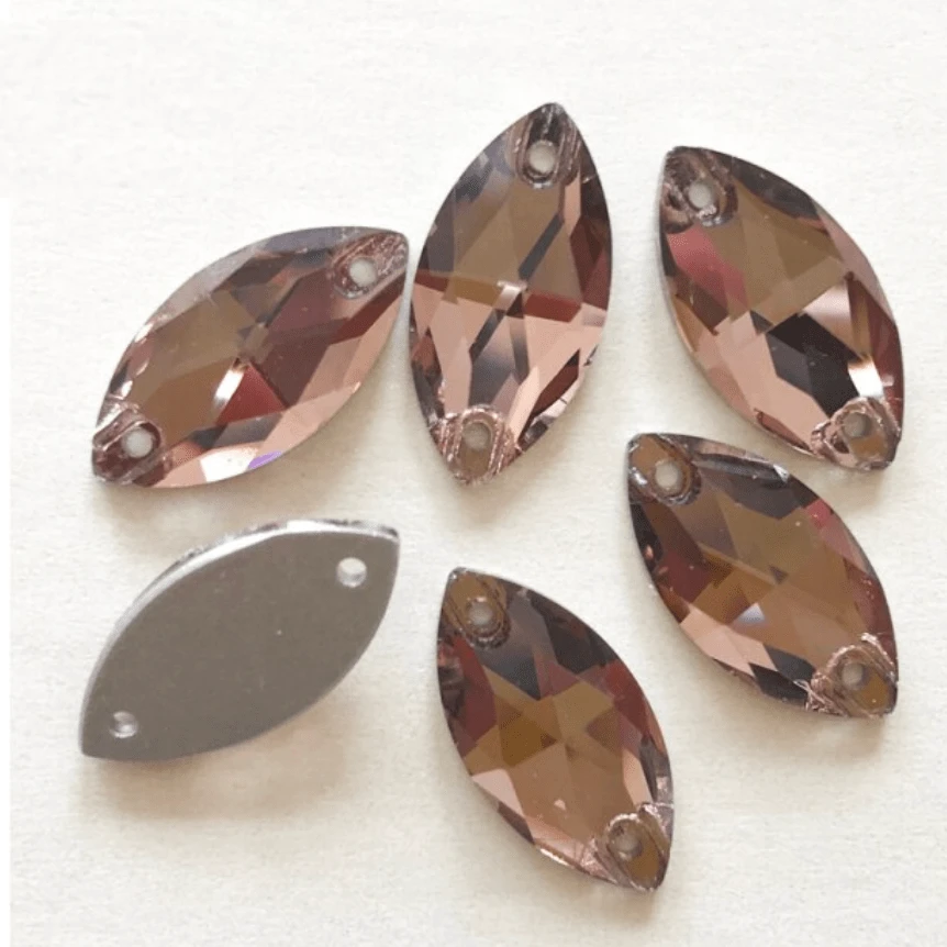 Sundaylace Creations & Bling Fancy Glass Gems 9*18mm Smokey Brown Topaz Navette, Sew on, Fancy Glass Gem