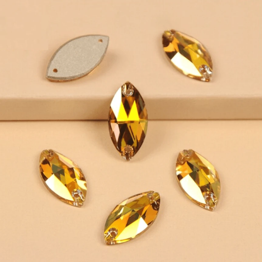 Fancy Glass Gems Fancy Glass Gems 9*18mm Sunshine Luster *Light Yellow AB*, sew on, Fancy Glass Gem