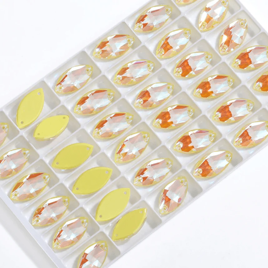 Sundaylace Creations & Bling Fancy Glass Gems 9*18mm Sunshine Yellow AB Jelly Navette, sew on, Fancy Glass Gem (Sold in Pair)